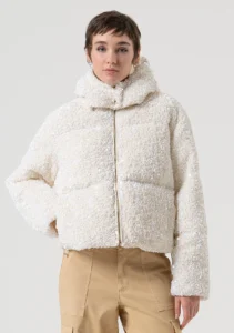 Padded paillettes coat with hoody vanilla