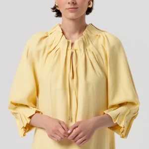 Long sleeves midi dress lightyellow