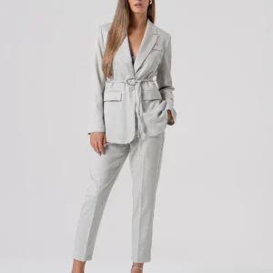 Long jacket with separate smash belt lightgrey